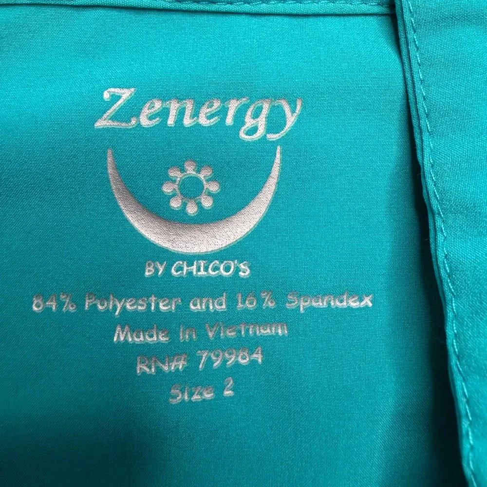 Chicos Zenergy Vest Pants Set Women 12 Teal Blue Zip Performance Athleisure Golf